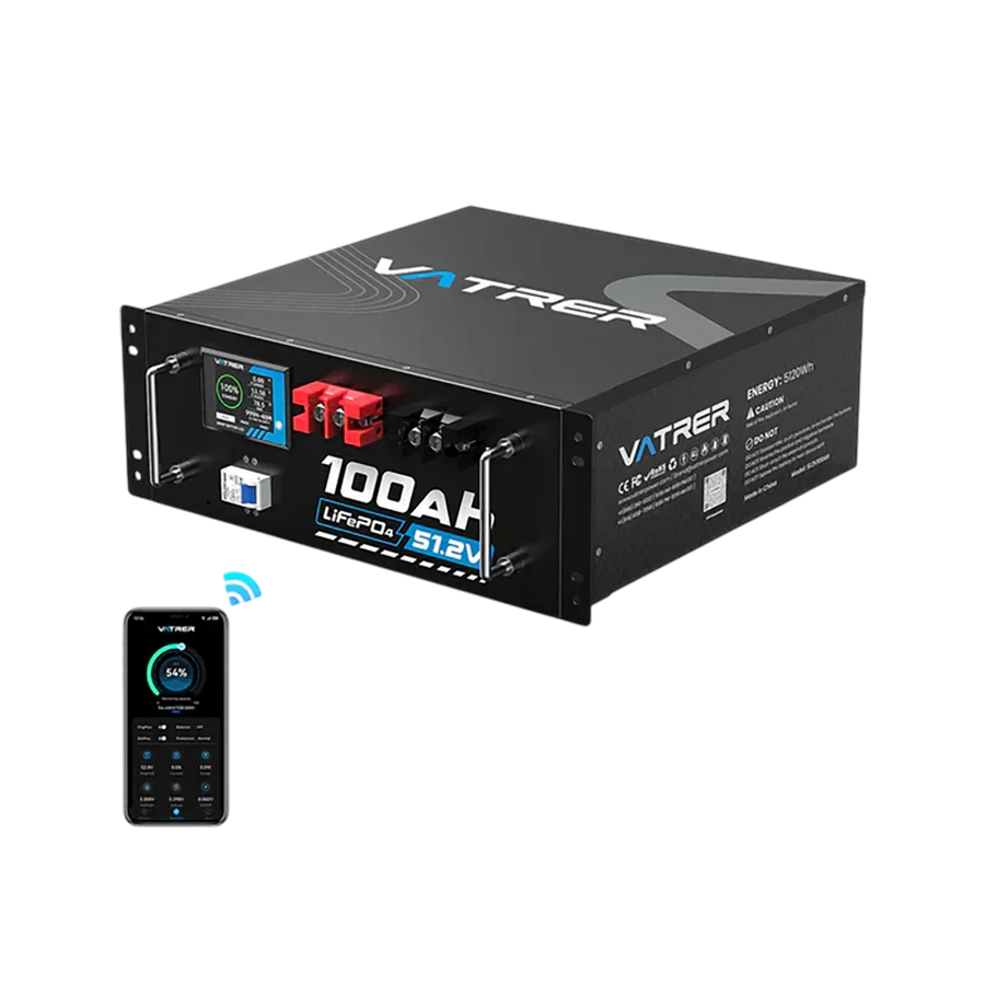 Vatrer 48V (51.2V) 100Ah LiFePO4 リチウムソーラーバッテリー、100A BMS内蔵、最大5120W負荷電力、Bluetoothバージョン JP - 1 PACK