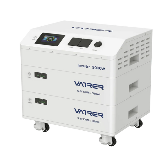 Vatrer 48V (51.2V) 100Ah Stacked 2 Cells Modular LFP Battery Pack, All-In-One battery, 5,000W Inverter, 6,000+ Cycles Life, Up to 6 Batteries in