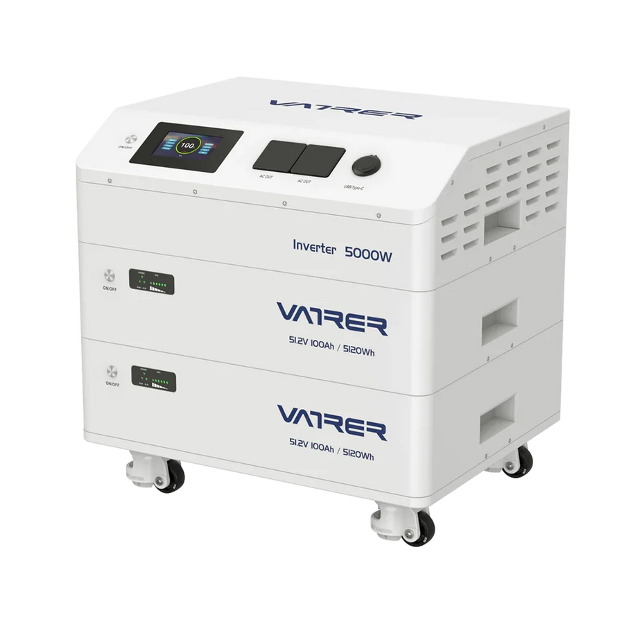 Vatrer 48V (51.2V) 100Ah Stacked 2 Cells Modular LFP Battery Pack, All-In-One battery, 5,000W Inverter, 6,000+ Cycles Life, Up to 6 Batteries in