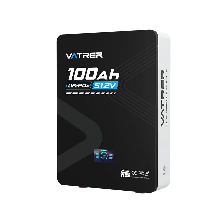 Vatrer 48V 100Ah Wall-Mounted LiFePO4 Battery for Solar and Home Backup - 1 PACK