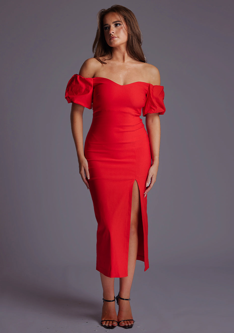 Lottie | Bardot Neckline Red Midaxi Dress - 6 / red