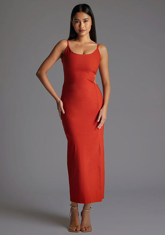 Maryam | Scoop Neckline Cut Out Rust Midaxi Dress - 6 / rust