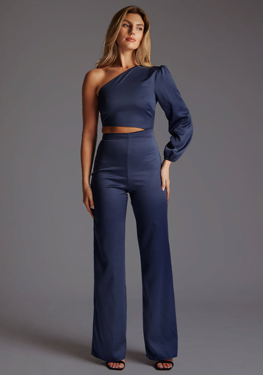 Myleen | One Sleeve Navy Wide Leg Jumpsuit - 6 / navy