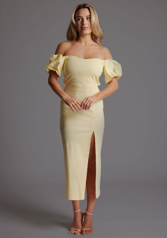 River | Bardot Lace Up Back Lemon Midaxi Dress - 8 / lemon