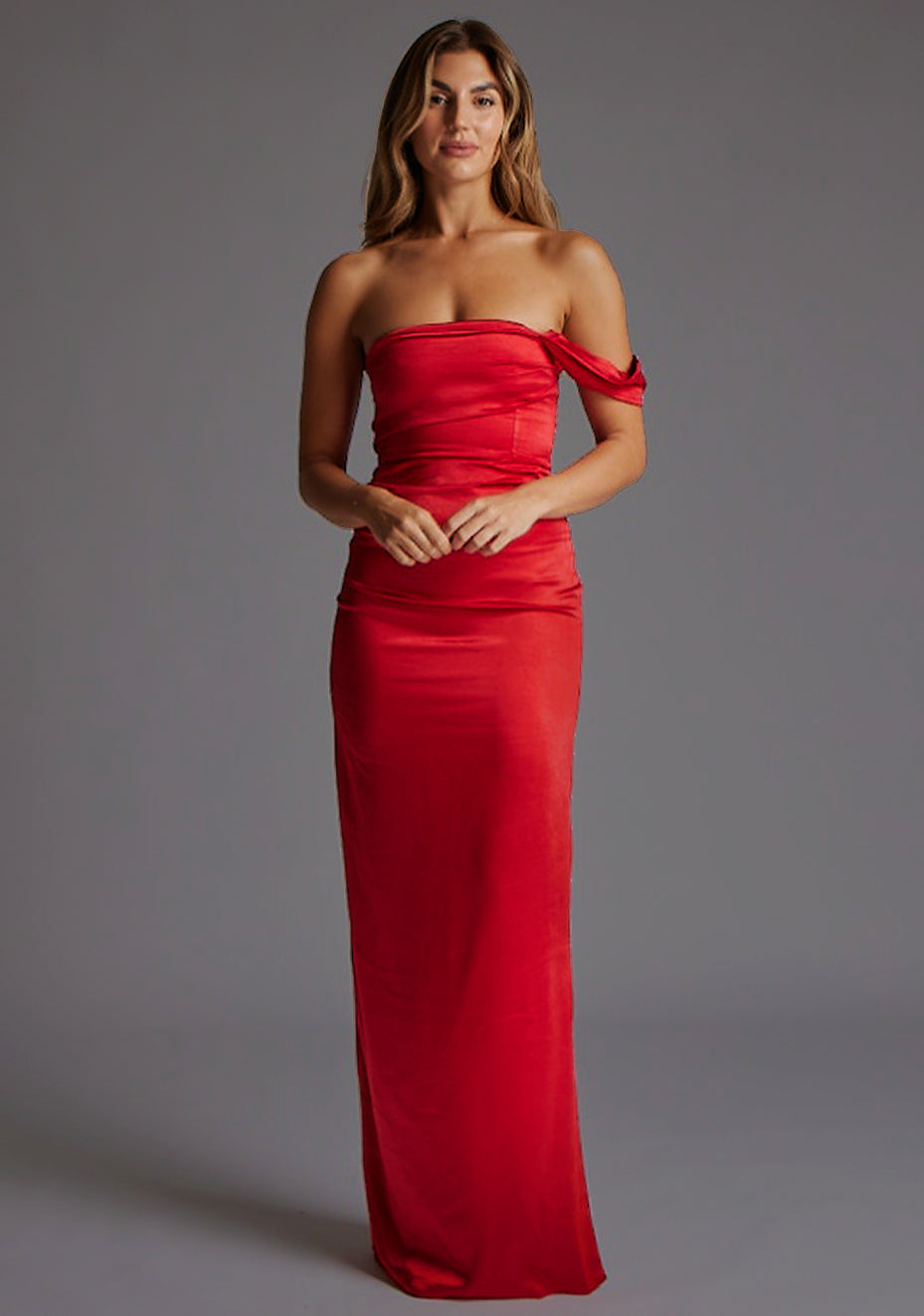 Roselie | Draped Satin Red Maxi Dress - 8 / red