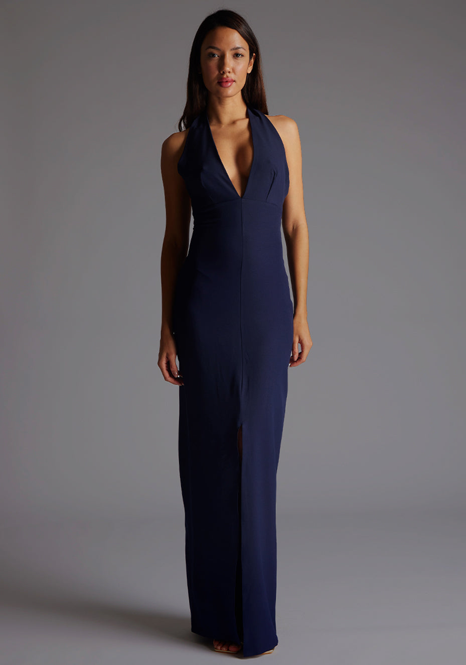 Sedona | Halterneck Navy Maxi Dress With Front Split - 10 / navy