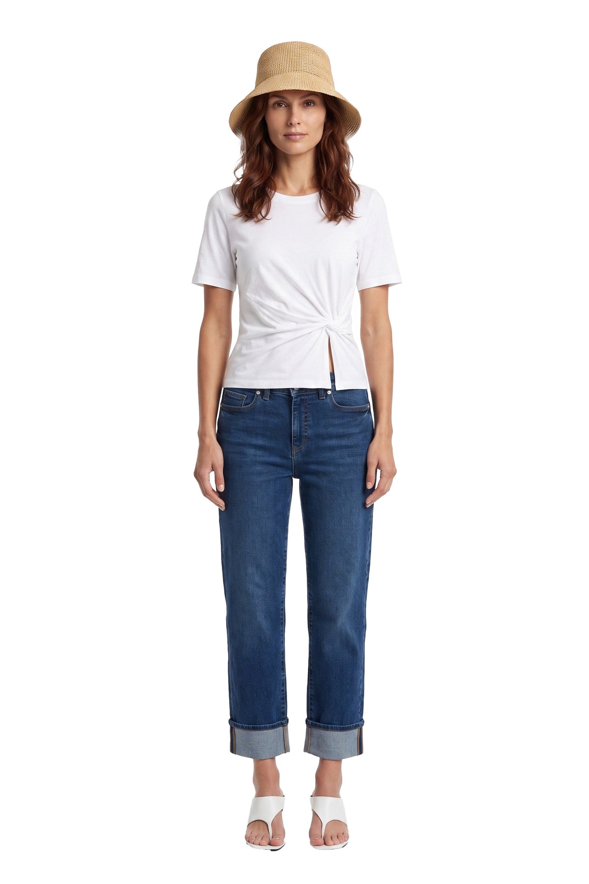 Straight leg cuff jeans - Dark Wash / 25