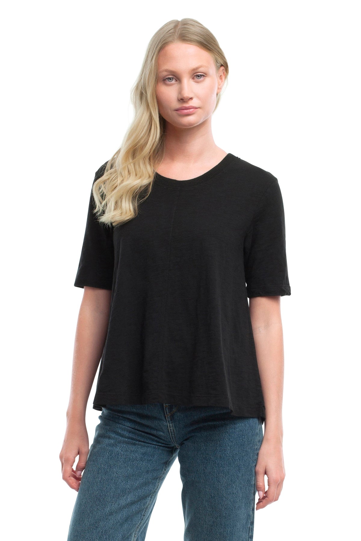 Elbow Sleeve Trapeze Top - Black / XS