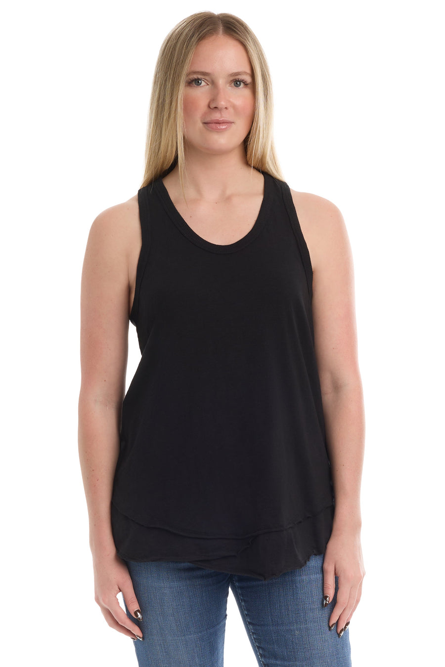 Shrunken Mock Hem Shirttail Tank - Black / XS