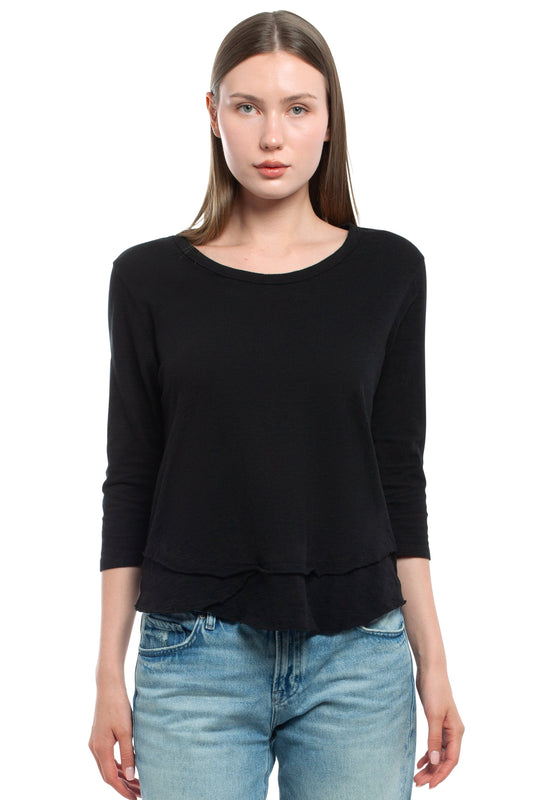 3/4 Sleeve Mock Layer - Black / XS