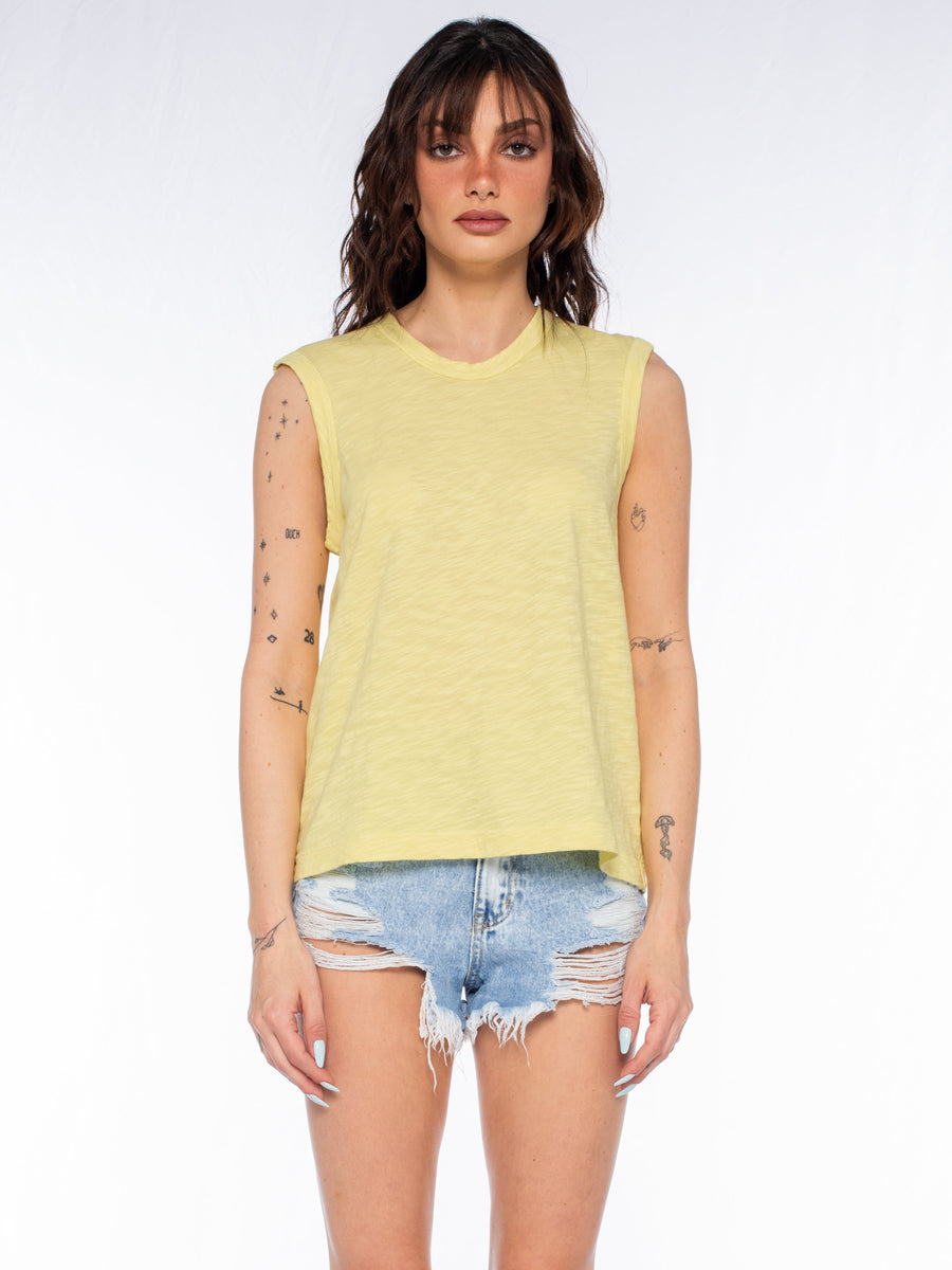Slim Fit Sleeveless Shell Top - Lemon / M