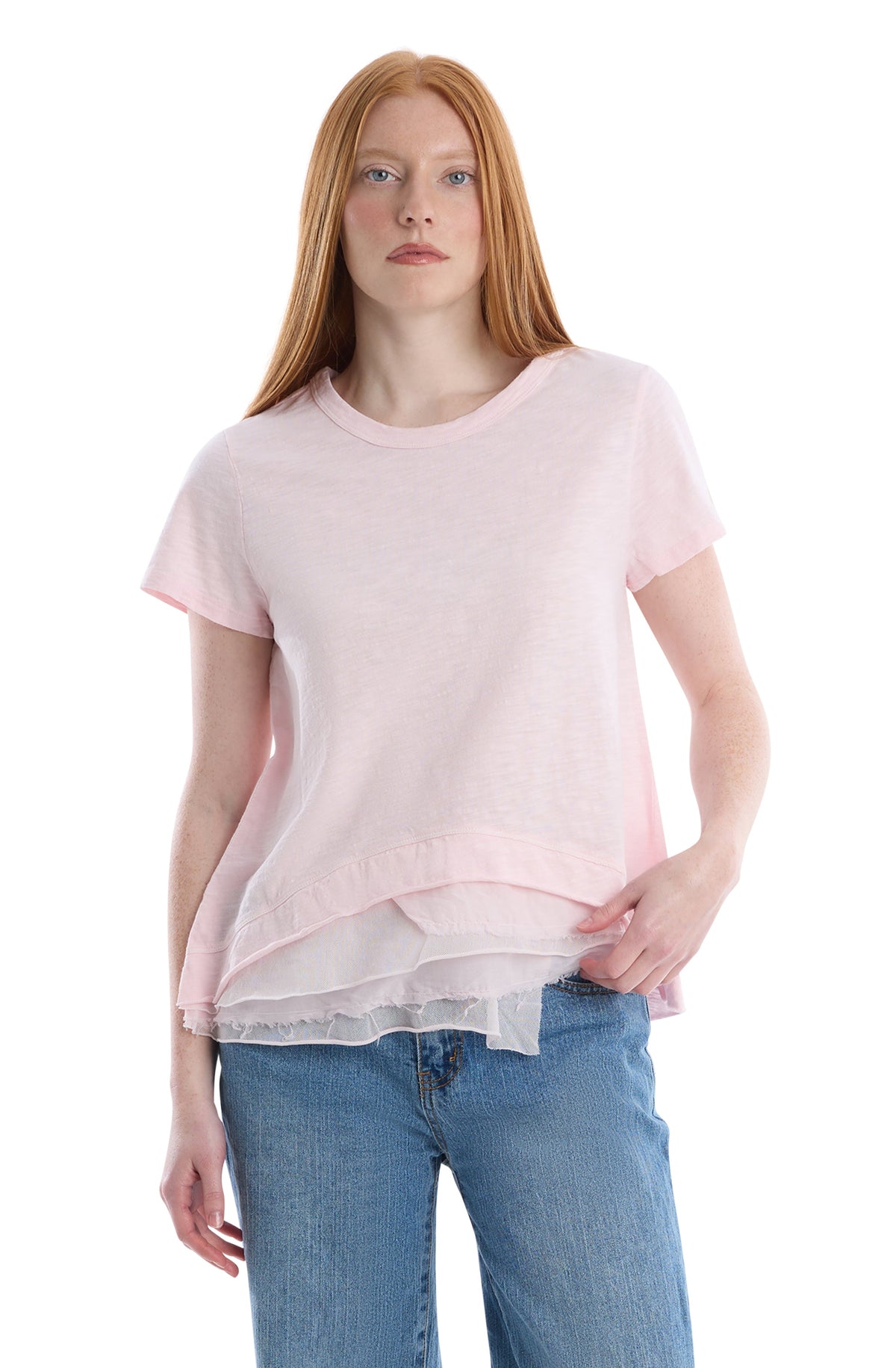 Boxy short sleeve mixed hem - Barely Pink / XS