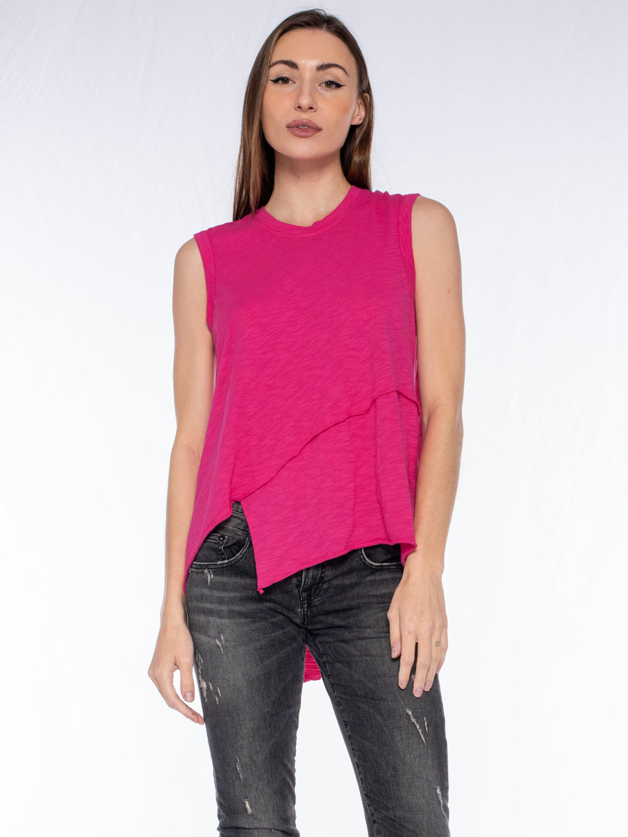 Crossover Hem Shirttail Shell - Hot Pink / XS