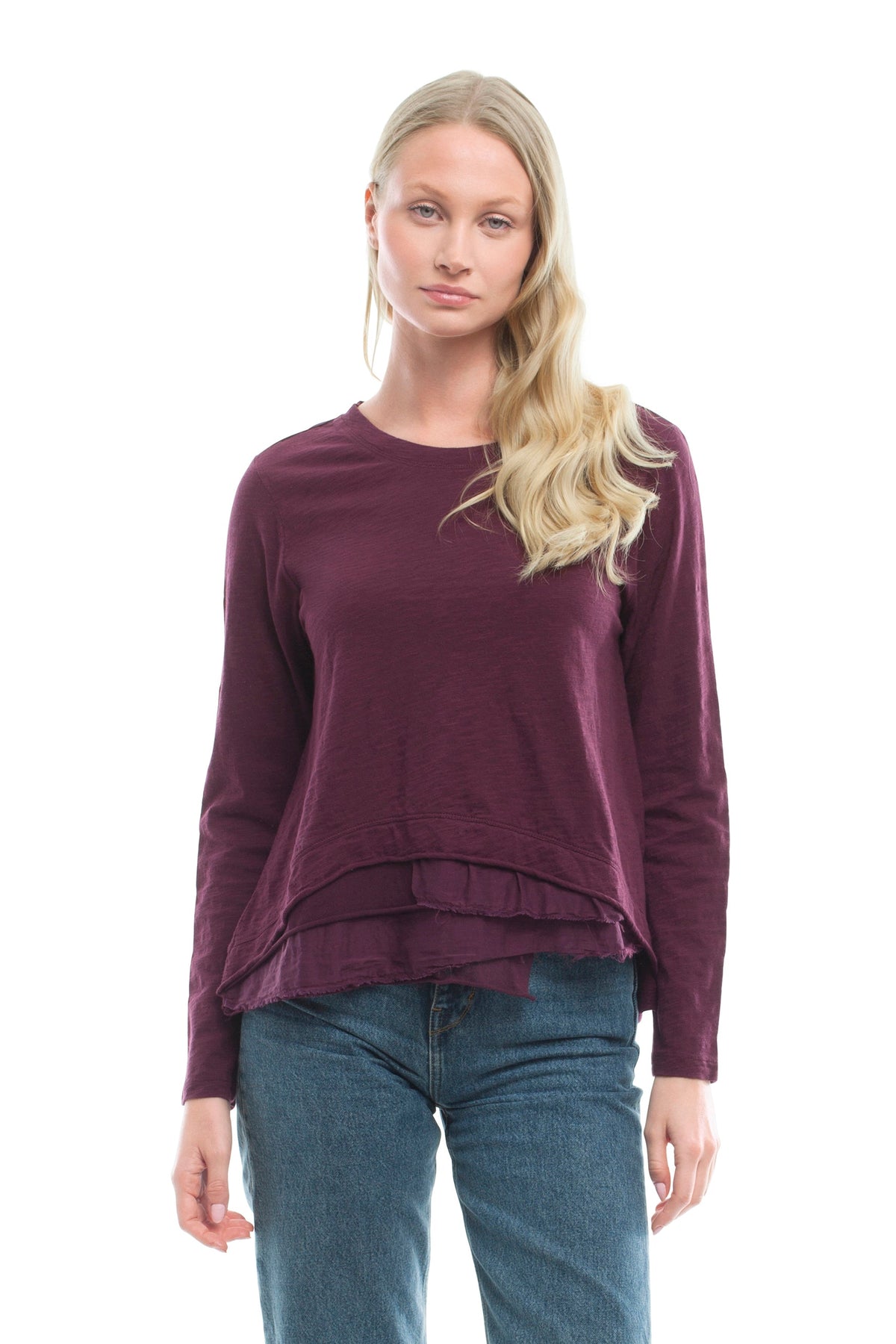 Boxy Mixed Fabric Hem - Dark Fig / XS