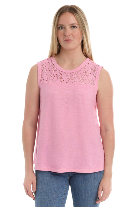 Shell with lace yoke - Begonia Pink / XS