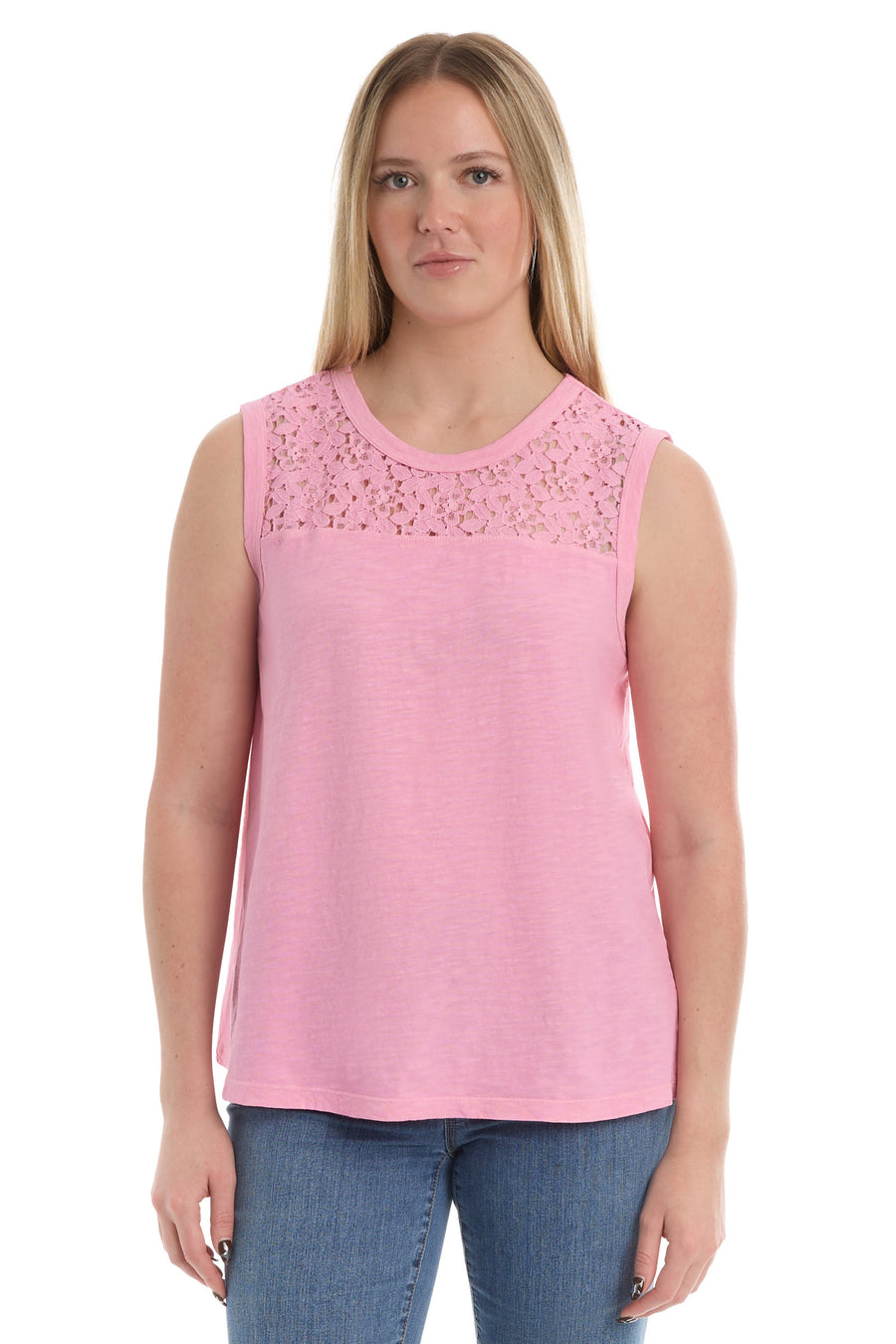 Shell with lace yoke - Begonia Pink / XS