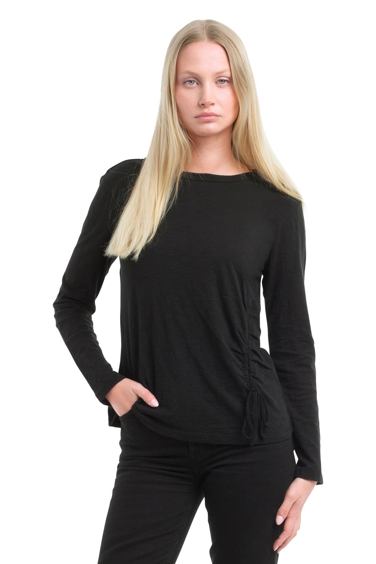Long Sleeve Ruched Side - Black / XS
