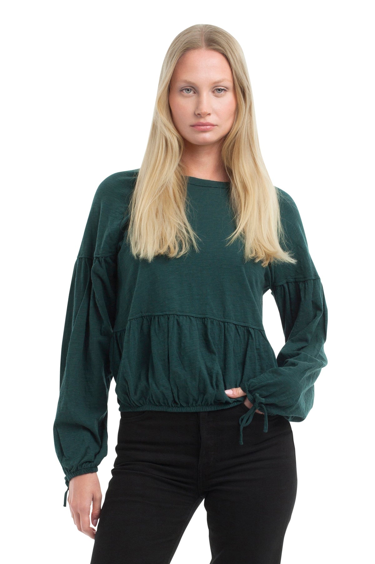 Shirred Elastic Hem Tee - Dark Sea / XS