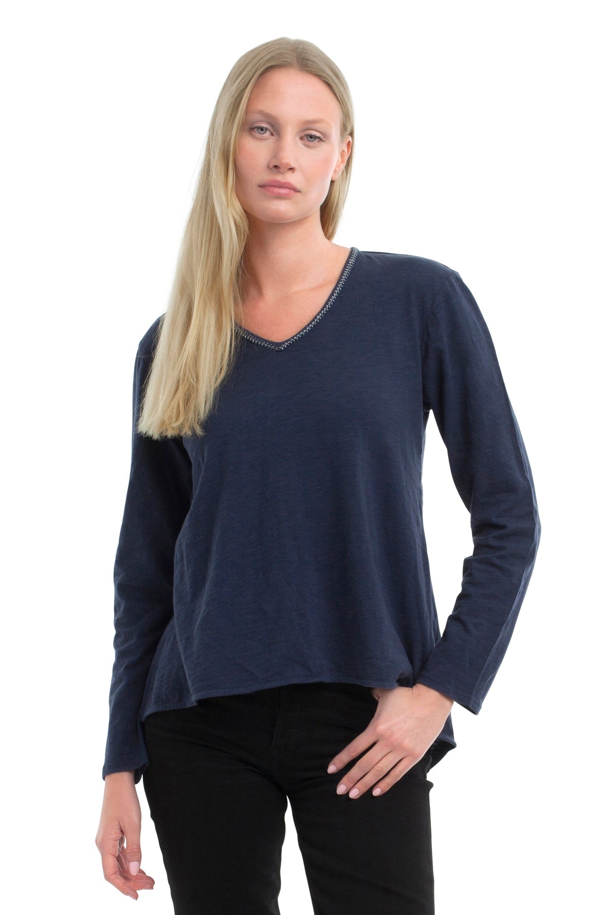 Metallic Thread V-Neck - Naval Academy / XS
