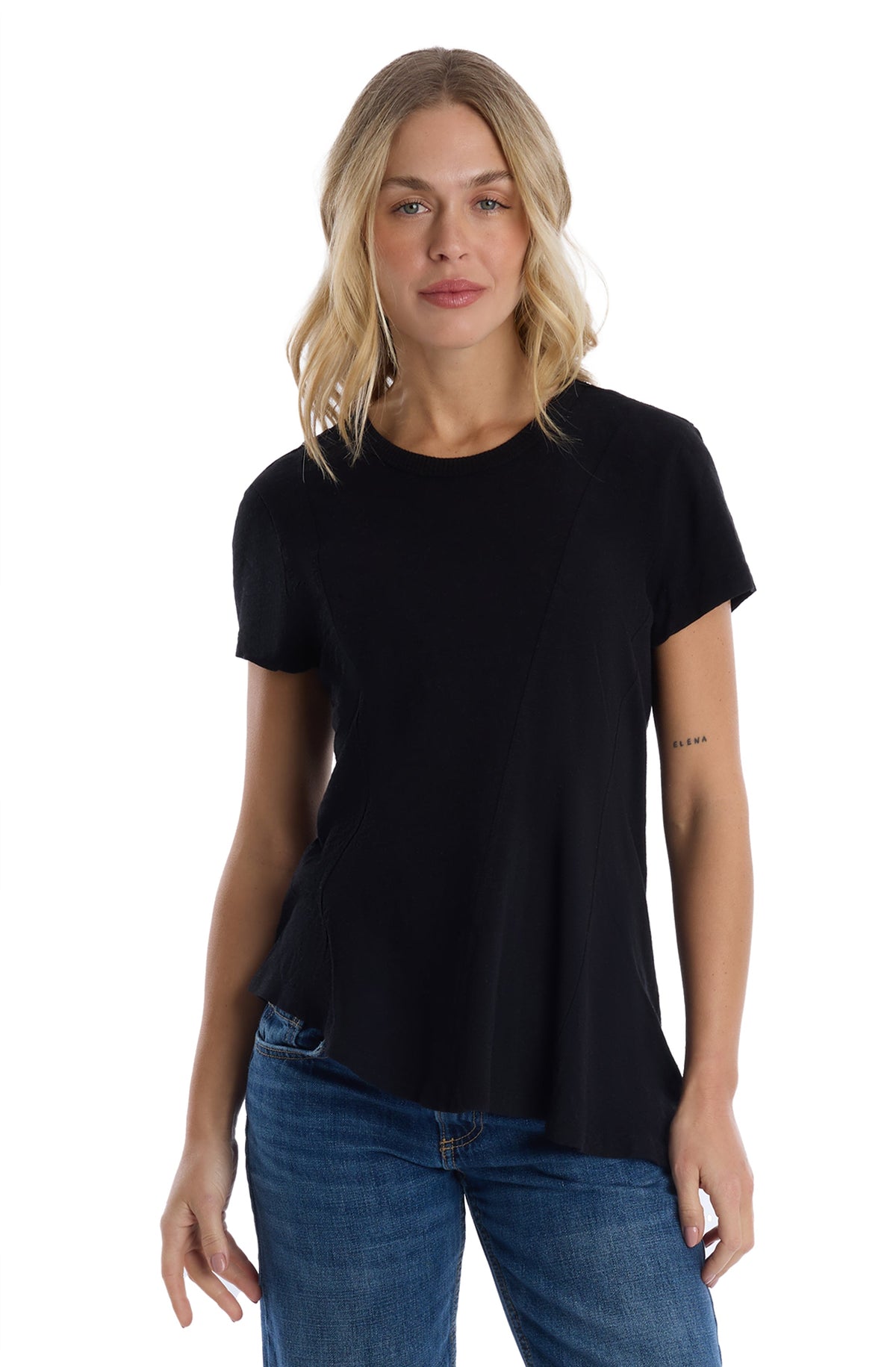 Round neck short sleeve tee - Black / XS