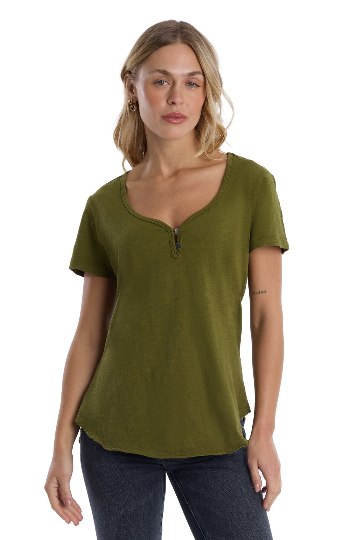 V-neck henley short sleeve - Moss / XS