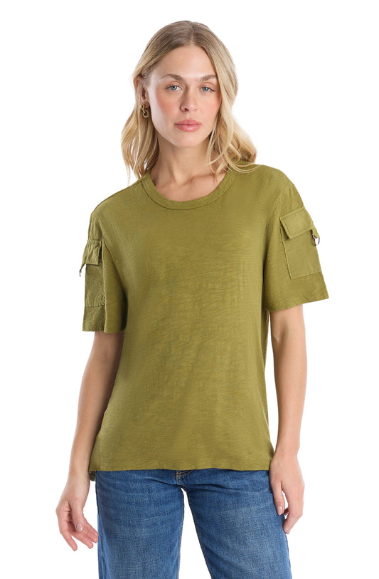 Round neck short sleeve hi-lo - Moss / XS