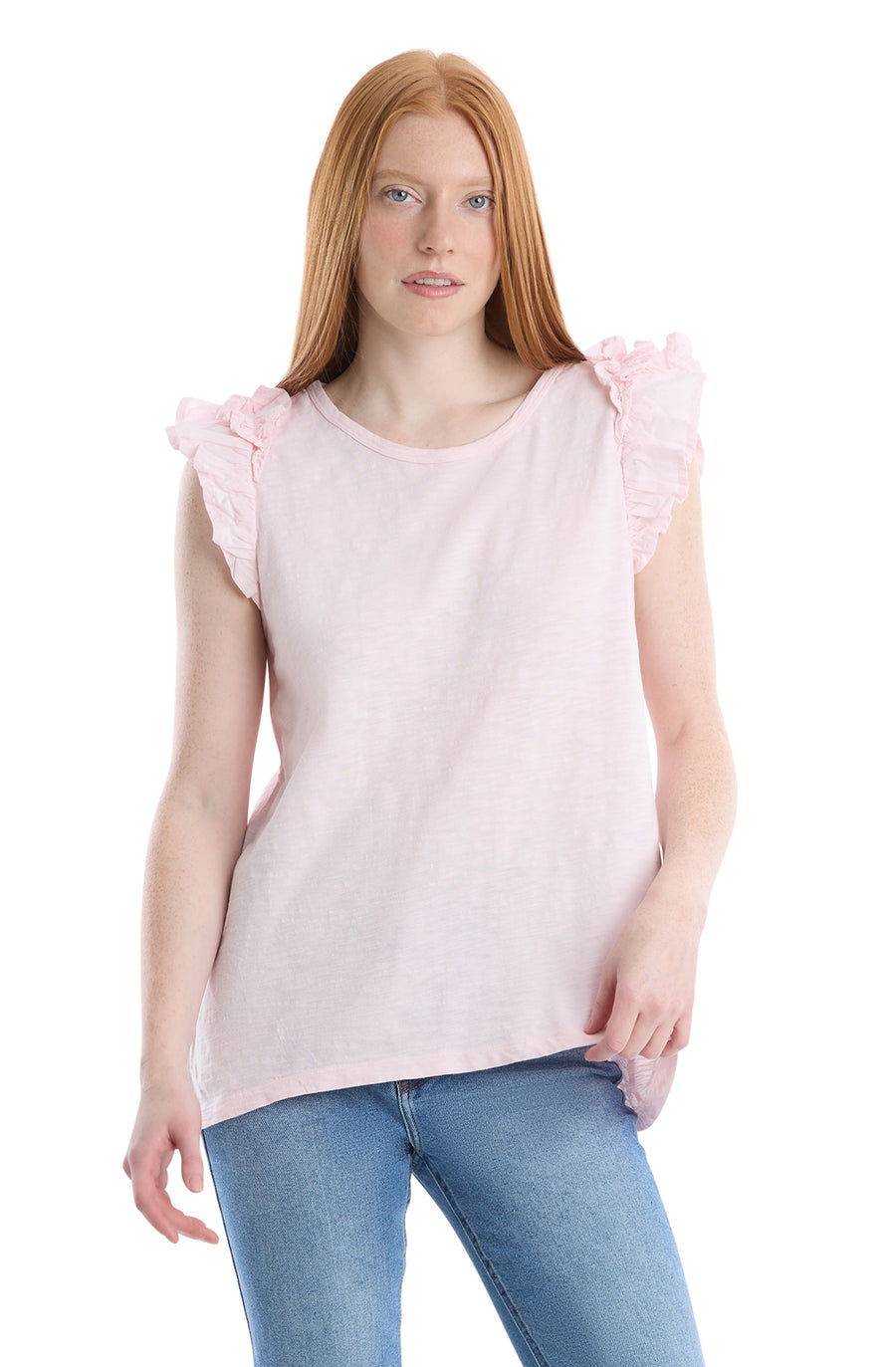 Ruffle shoulder tank tee - Barely Pink / XS