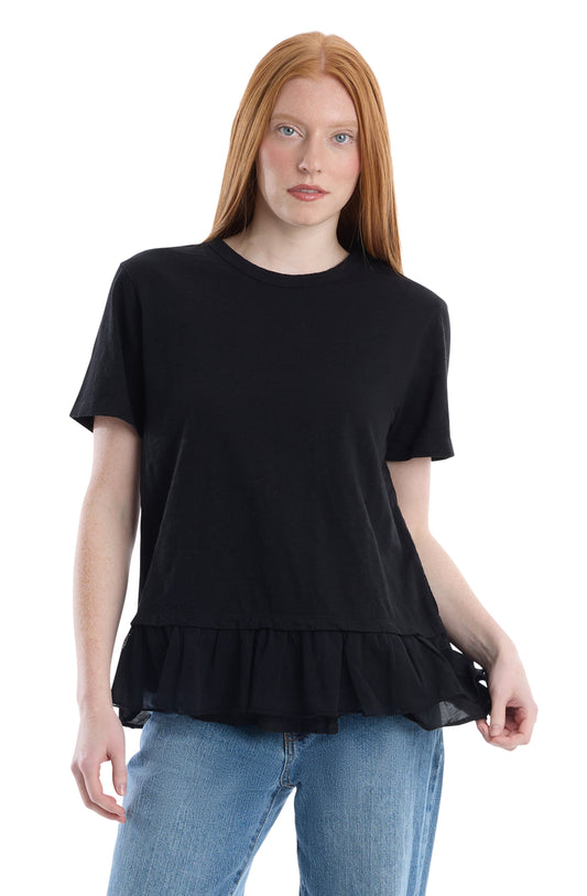 Short sleeve mixed media tee - Black / XS