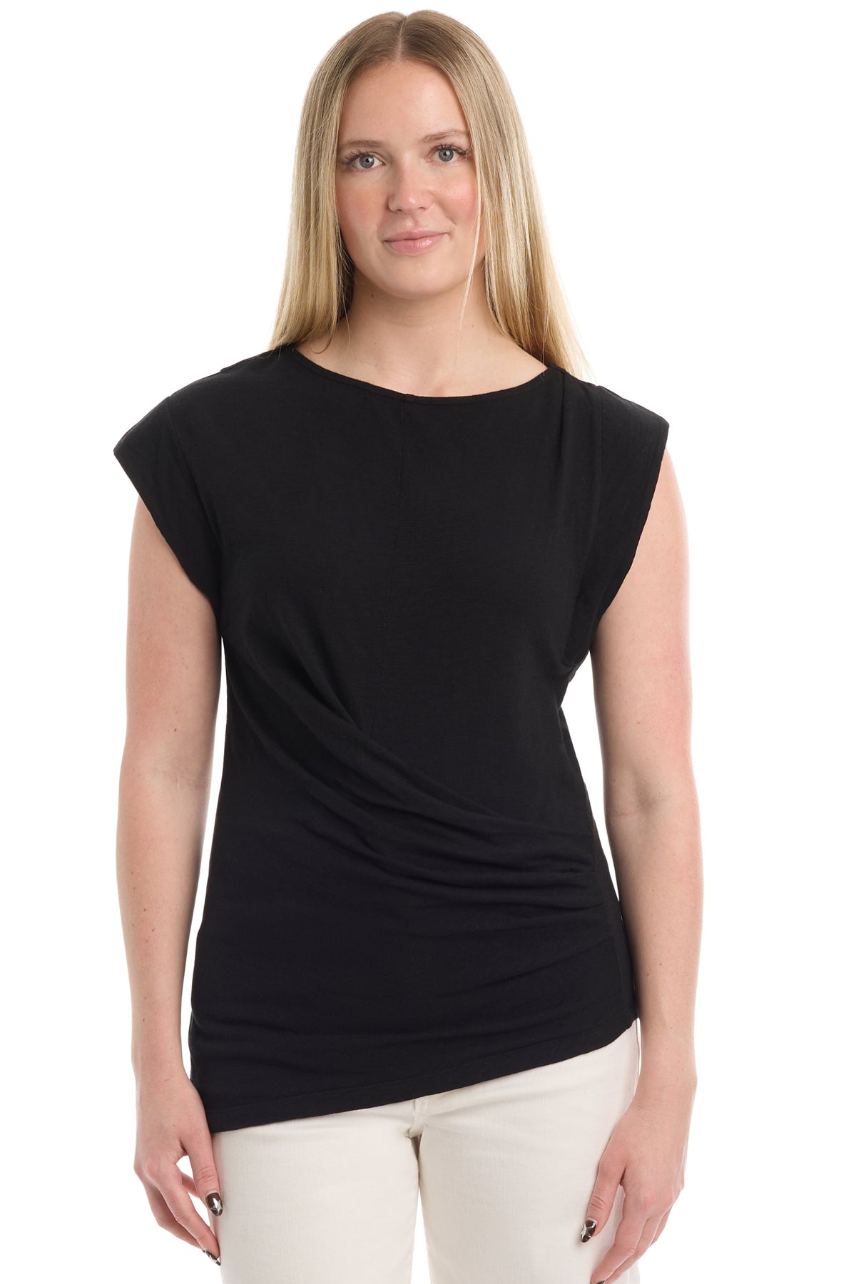 Boat neck rolled cuff - Black / XS