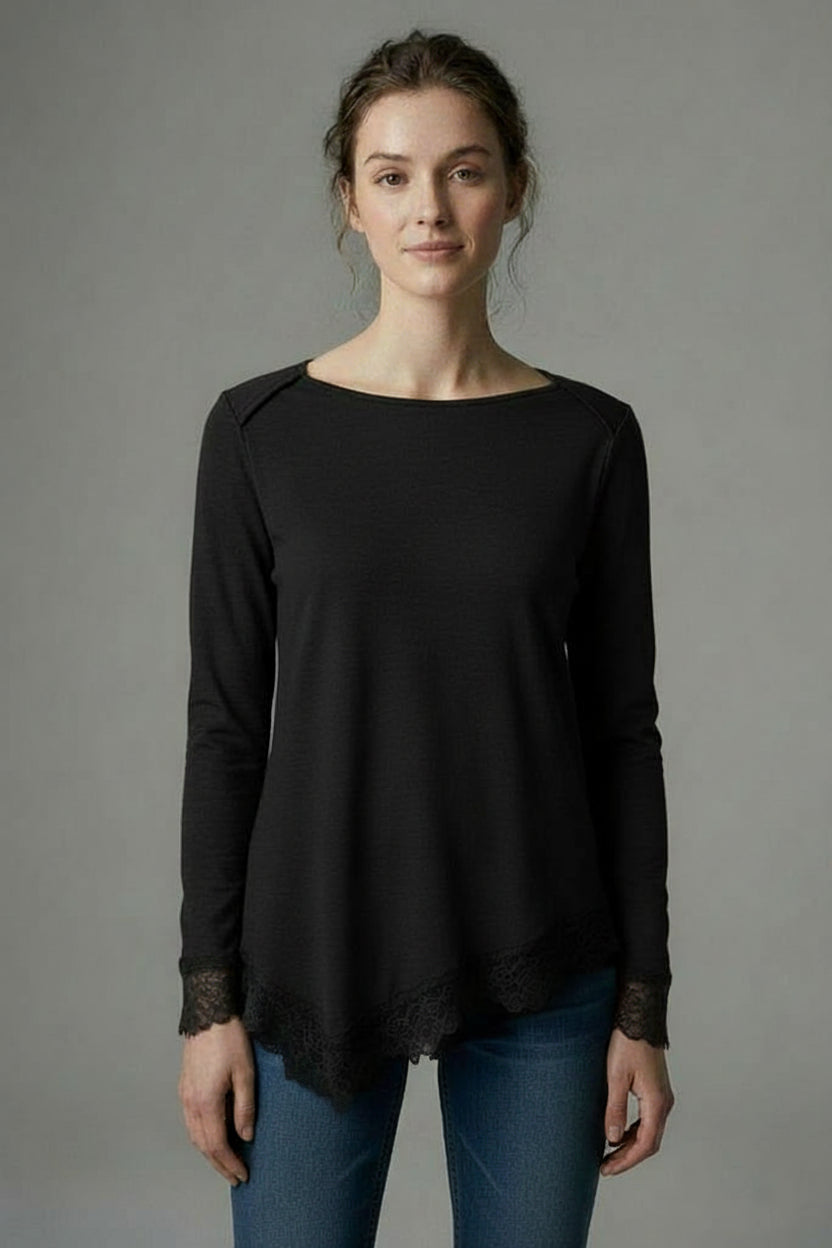 Envelope neck long sleeve - Black / XS