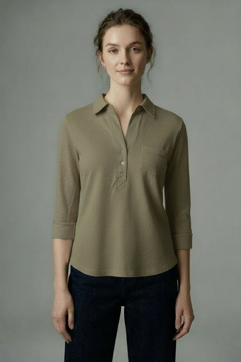 3/4 Polo tee with pocket - Burnt Olive / XS