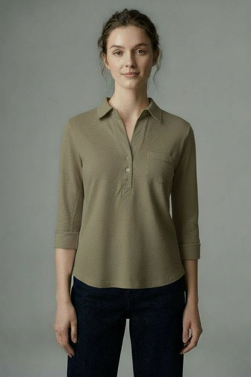 3/4 Polo tee with pocket - Burnt Olive / XS