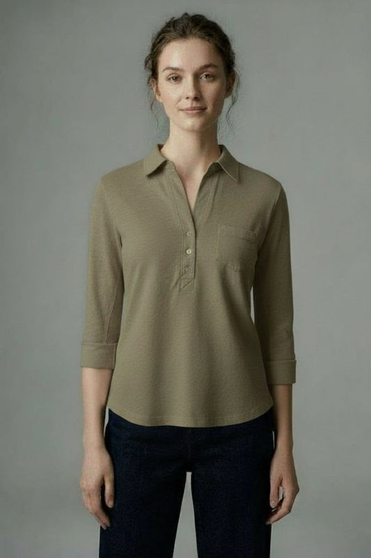 3/4 Polo tee with pocket - Burnt Olive / XS