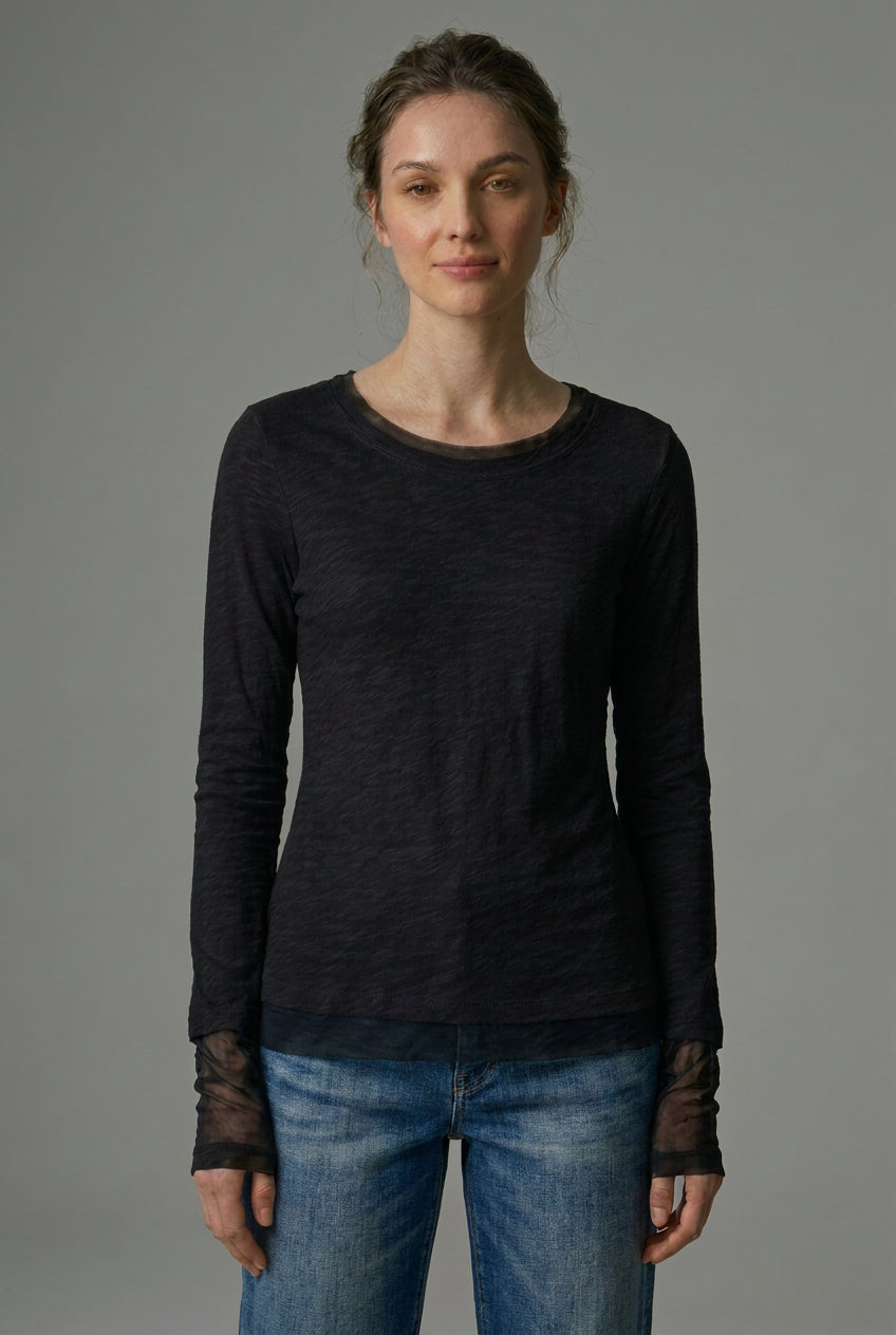 Layered Slub and mesh tee - Black / XS