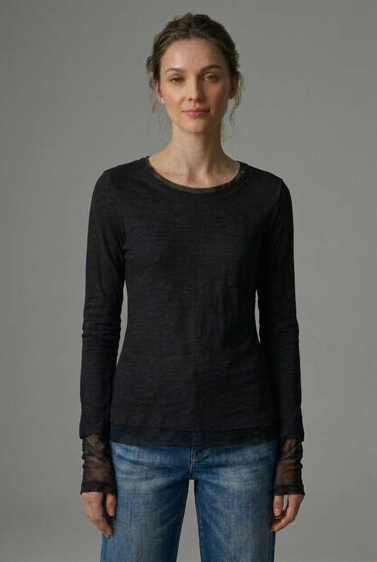 Layered Slub and mesh tee - Black / XS