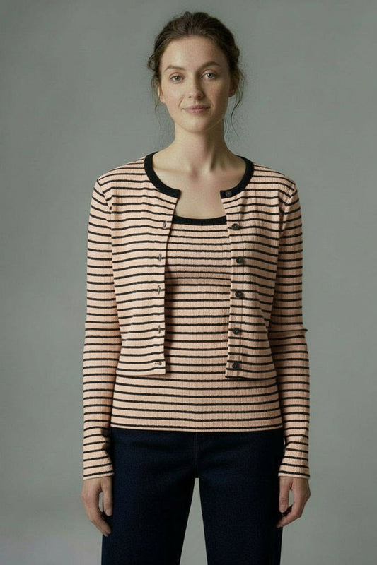 Long sleeve twofer cardigan - Chintz Rose/Black / XS