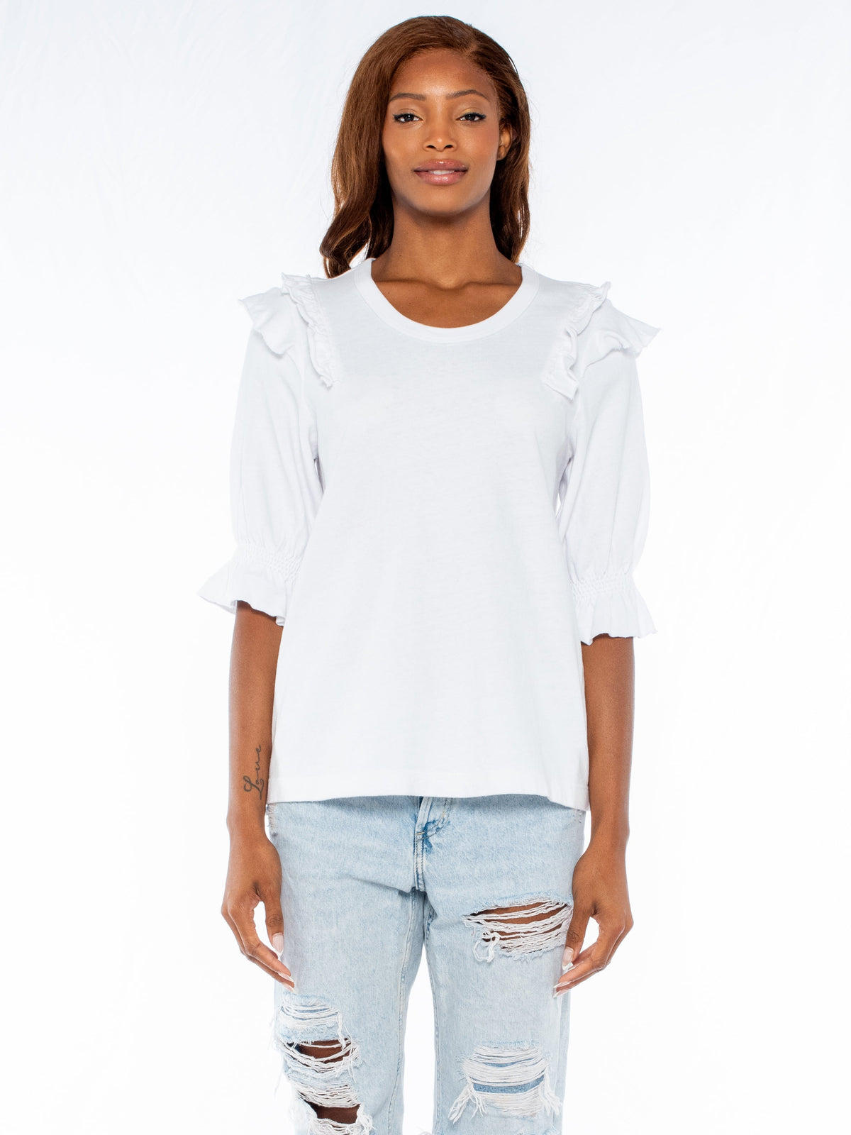 Shrunken Ruffle Crew Soft Elbow Sleeve - White / L