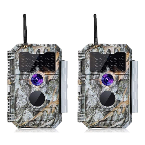 2-tlg. Wildkamera Wlan Fotofalle Jagdkamera Wildtierkamera 64MP 1296P 0,1s Schnelle Trigger Geschwindigkeit Nachtsicht Bewegungsmelder 110°PIR IP66 Wa