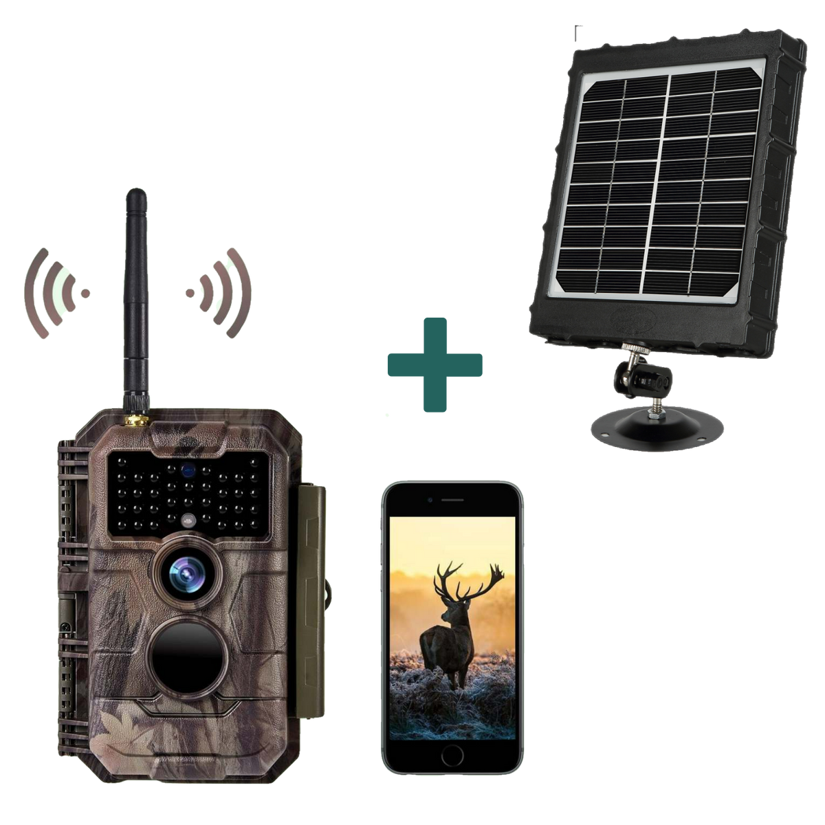 Bundle Wildkamera Wildtierkamera Jagdkamera Wlan 64MP 1296P 0,1s Auslöserzeit Bewegungsmelder 110°PIR und Solarpanel-Kits 8000mAh 12V/9V/6V| W600 Rot