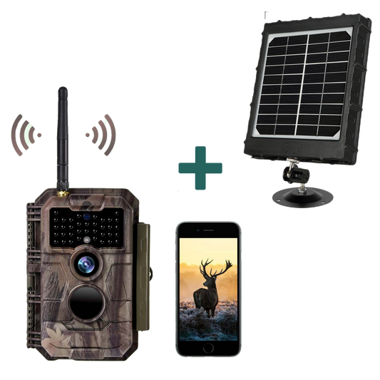 Bundle Wildkamera Wildtierkamera Jagdkamera Wlan 64MP 1296P 0,1s Auslöserzeit Bewegungsmelder 110°PIR und Solarpanel-Kits 8000mAh 12V/9V/6V| W600 Rot