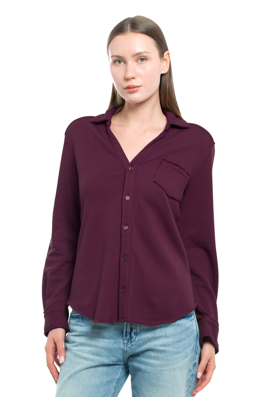 Button Front Sweatshirt - Dark Fig / XS