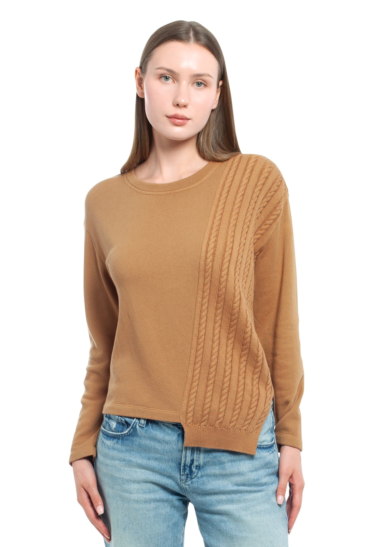 Round Neck Sweatshirt - Medium Brown / XS