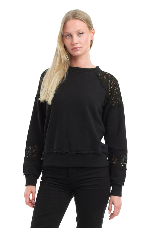 Sweatshirt with Lace Details - Black / XS
