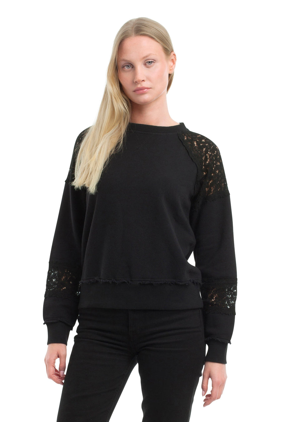 Sweatshirt with Lace Details - Black / XS