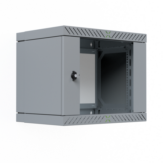 Wandgehäuse 19" X-Rack mit Glastür 400-600mm, 9HE grau RAL7035