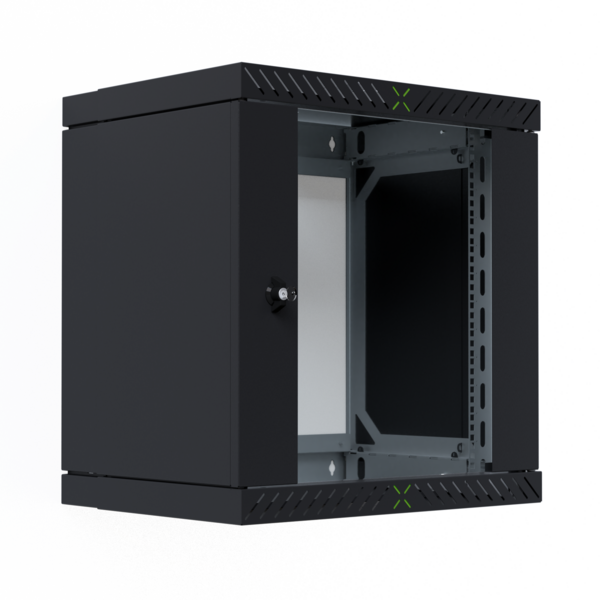 Wandgehäuse 19" X-Rack mit Glastür 400-600mm, 12HE schwarz RAL9005