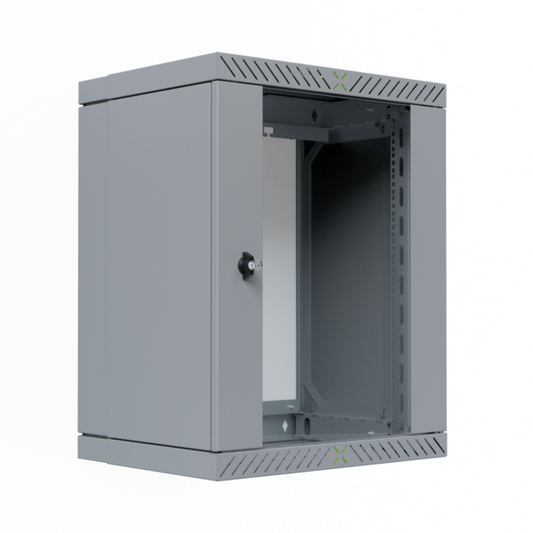 Wandgehäuse 19" X-Rack mit Glastür 400-600mm, 15HE grau RAL7035