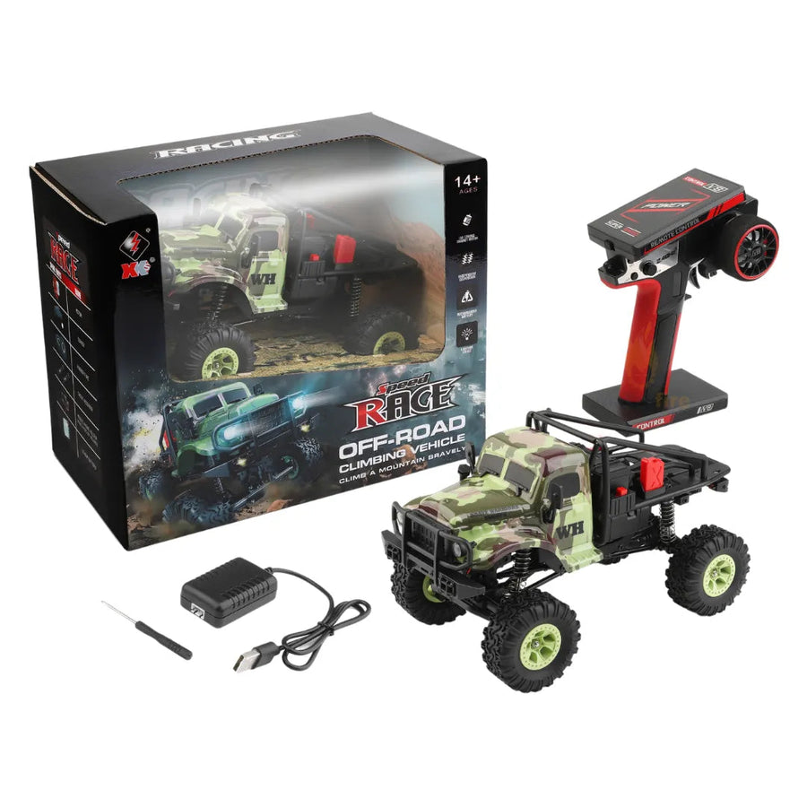 WLTOYS 184021 1/18 4WD LED Cralwer RC Car Two Speed Mode Off-Road Auto, Camo Shell - Camouflage