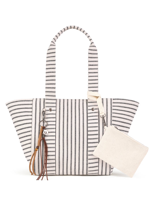 Byron Medium Beach Tote - Bone Black Stripe