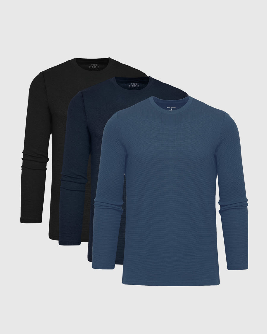 True Classic The Standard Waffle Long Sleeve T-Shirt Crew Neck 3-Pack | Cotton Blend | Athletic Cut | XL